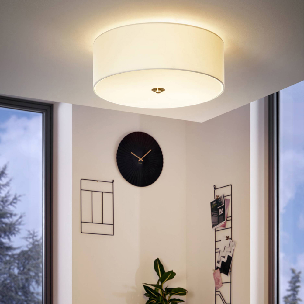 EGLO Pasteri 3 Light White Fabric Textile Shade Flush Ceiling Light Image 2