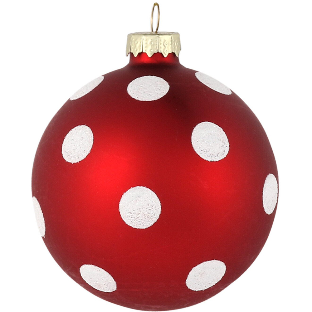 Set of 6 Red and White Glass Baubles - Red Image 3