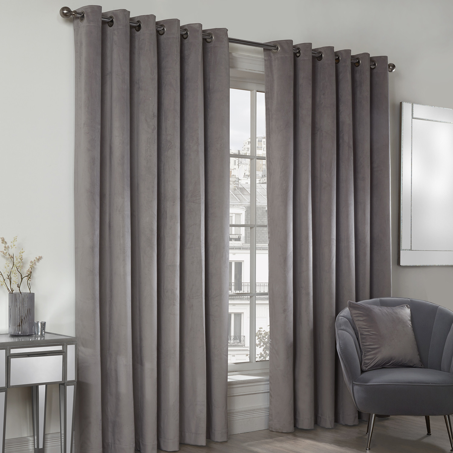 Divante Vermont Silver Velvet Blackout Curtain 229 x 229cm Image 2
