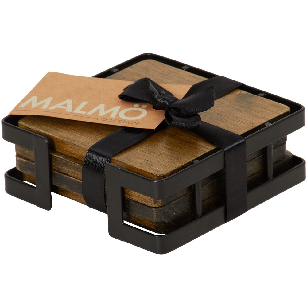 Set of 4 Malmo Wood Coasters - Brown Image 3