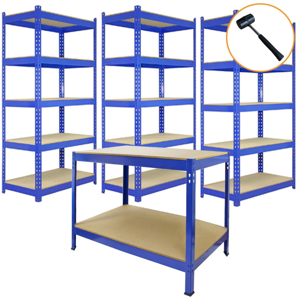 Monster Shop Q-Rax Blue Warehouse Shelving Rack 120cm Set of 3 Image 4