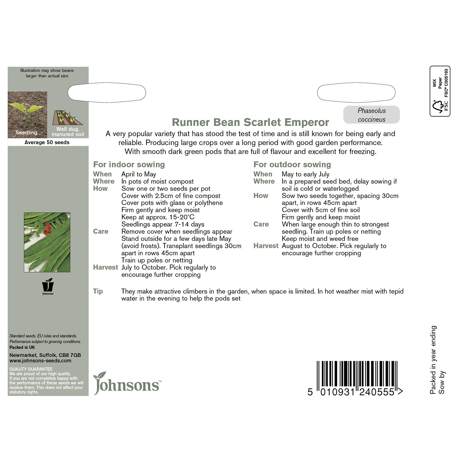 Johnsons Scarlet Emperor Runner Bean Seeds Image 3