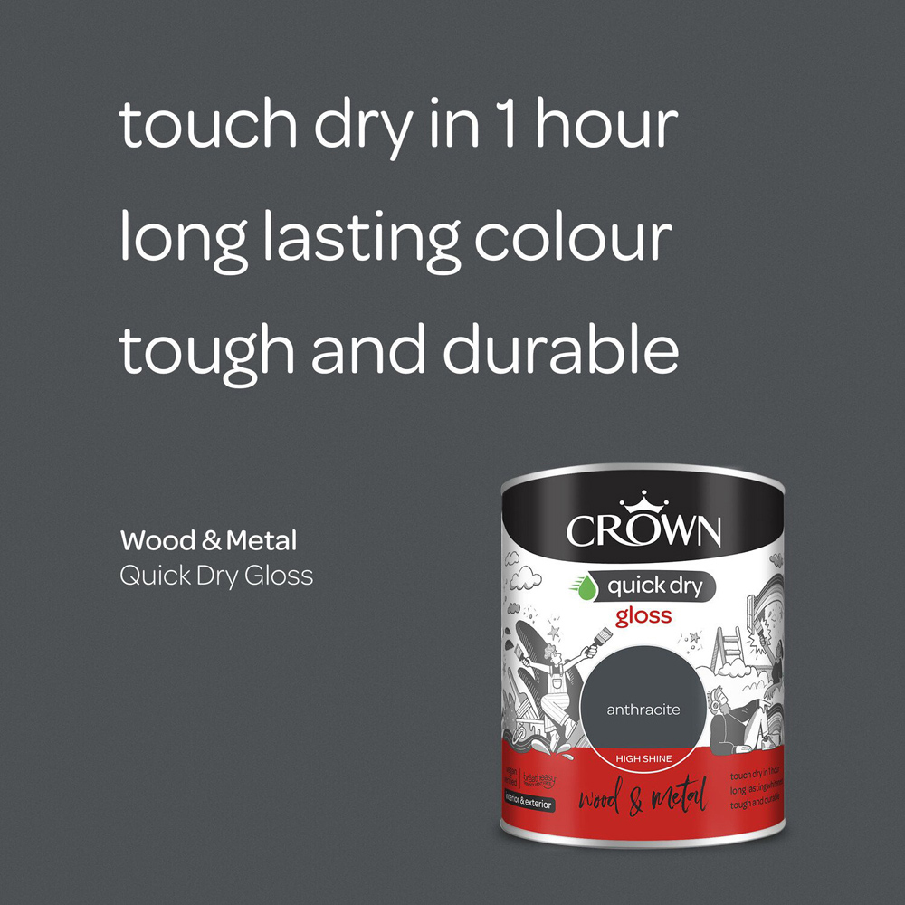 Crown Quick Dry Anthracite Gloss Wood and Metal Paint 750ml Image 8