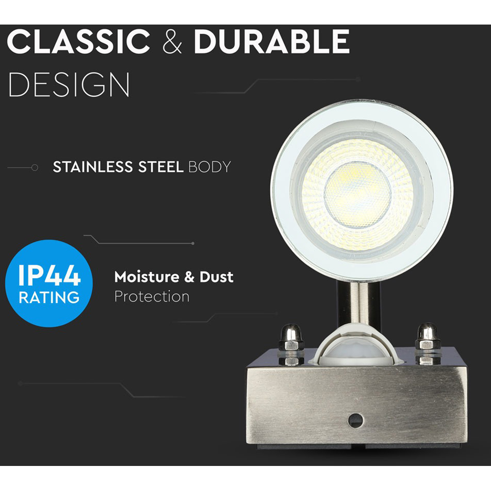 V-TAC GU10 Up and Down Stainless Steel Wall Light with PIR Sensor Image 6