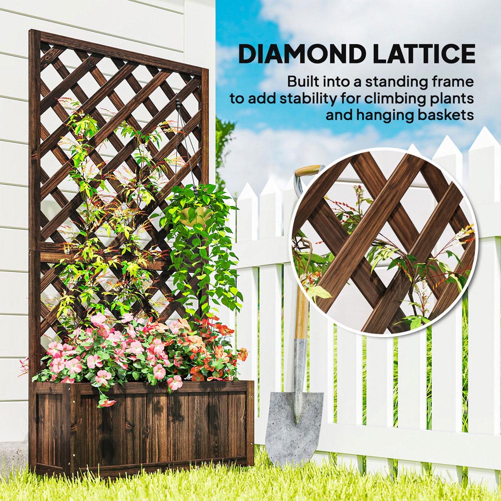 Outsunny Carbonised Finish Wooden Garden Planter with Trellis 45L Image 4