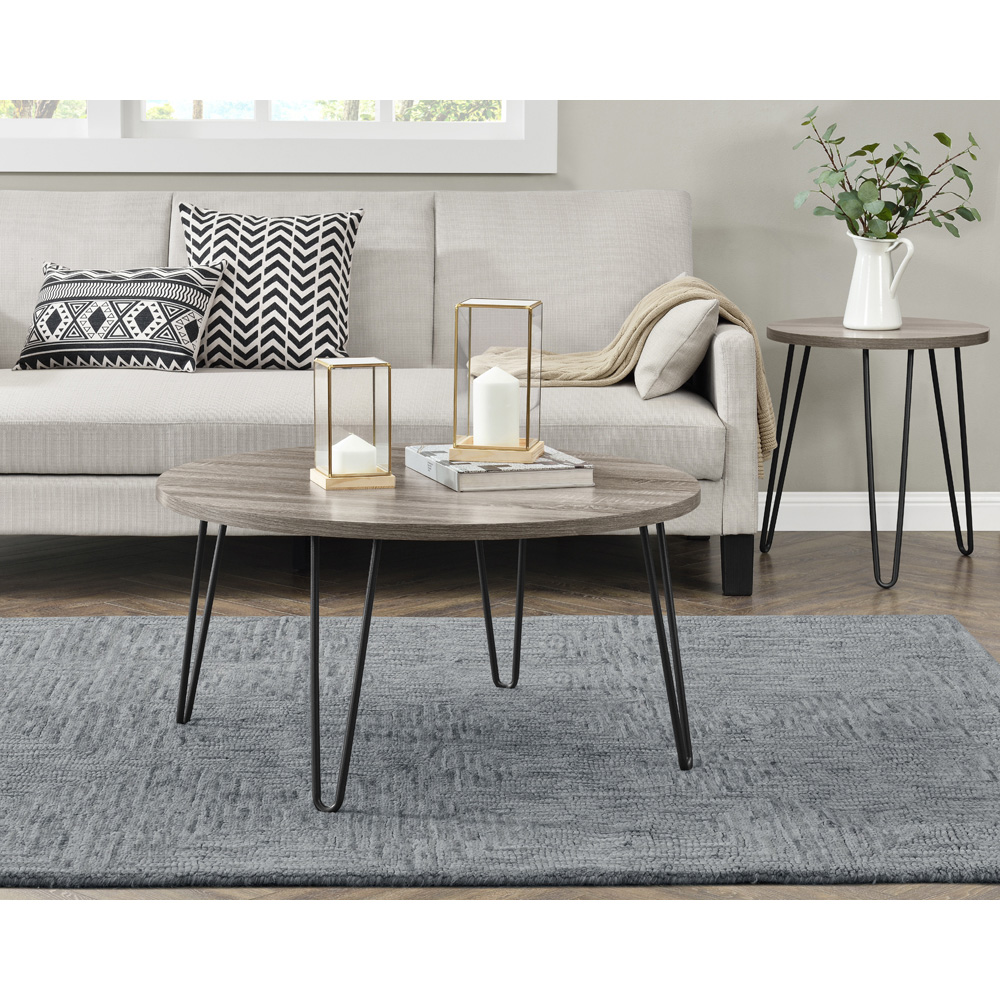 Owen Retro Distressed Grey Oak Round Coffee Table Image 7