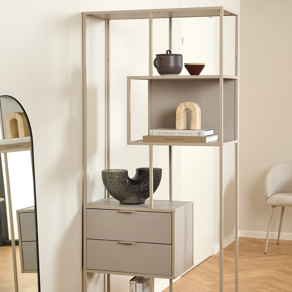 Florence Seaford 2 Drawer 4 Shelf Tall Grey Metal Bookcase Image 8