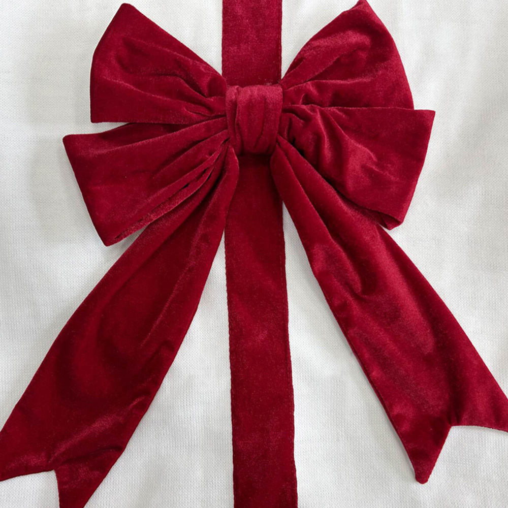Luxury Velvet Bow Present SackWhite and Red Image 2