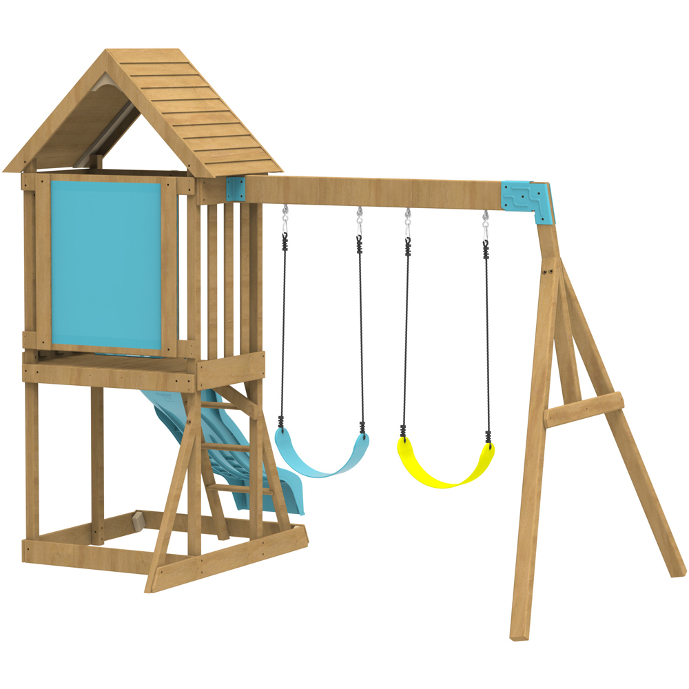 Teamson Home Panama Aqua and Natural Outdoor Wooden Swing Set Image 4