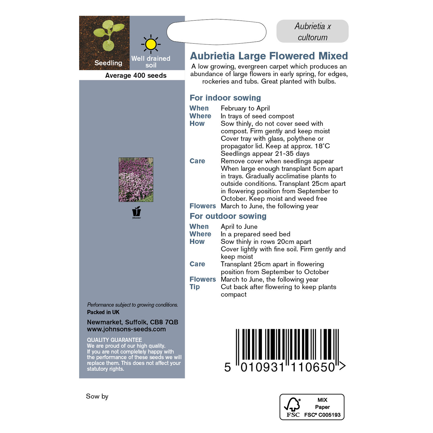 Johnsons Aubrietia Large Flowered Mixed Flower Seeds Image 3