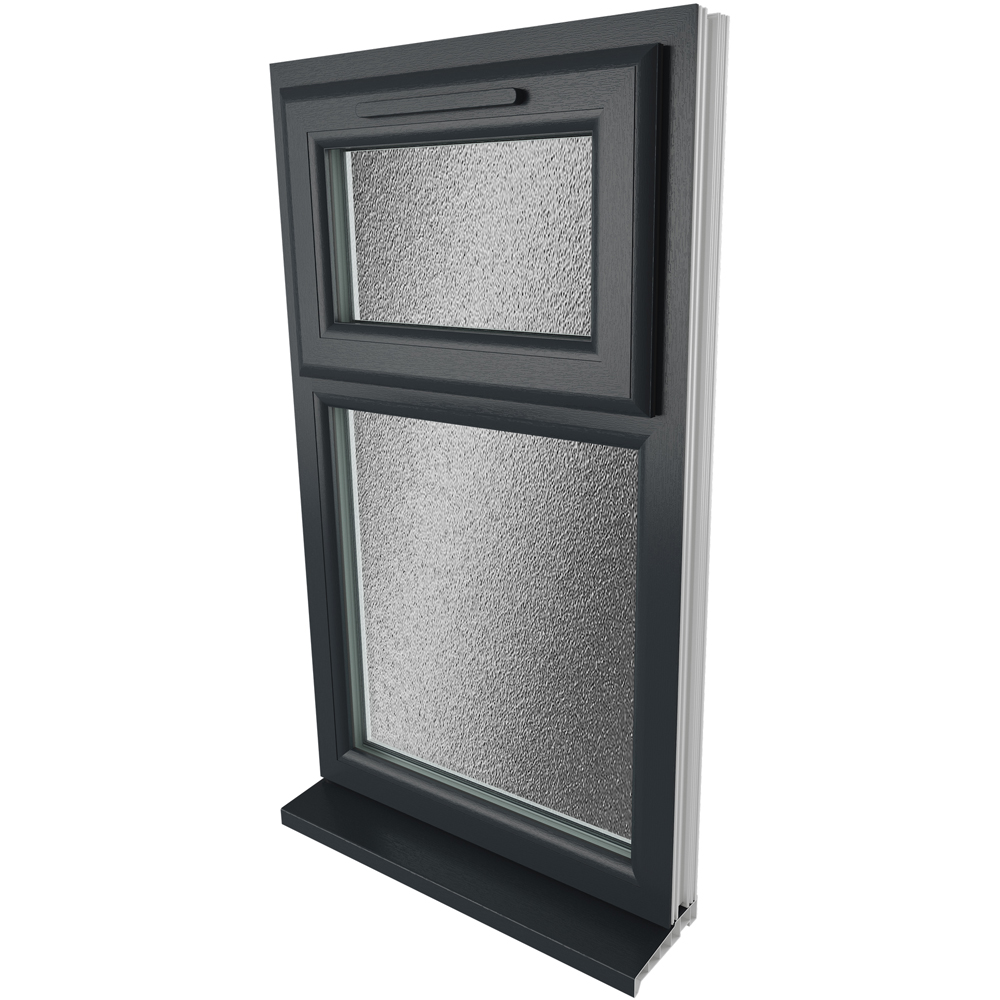 Crystal Top Hung Over Fixed Light Grey and White Obscure Glass uPVC Triple Glazed Window 1115 x 905mm Image 9