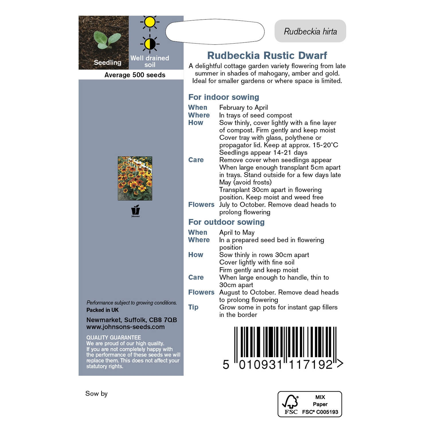 Johnsons Rudbeckia Rustic Dwarf Flower Seeds Image 3