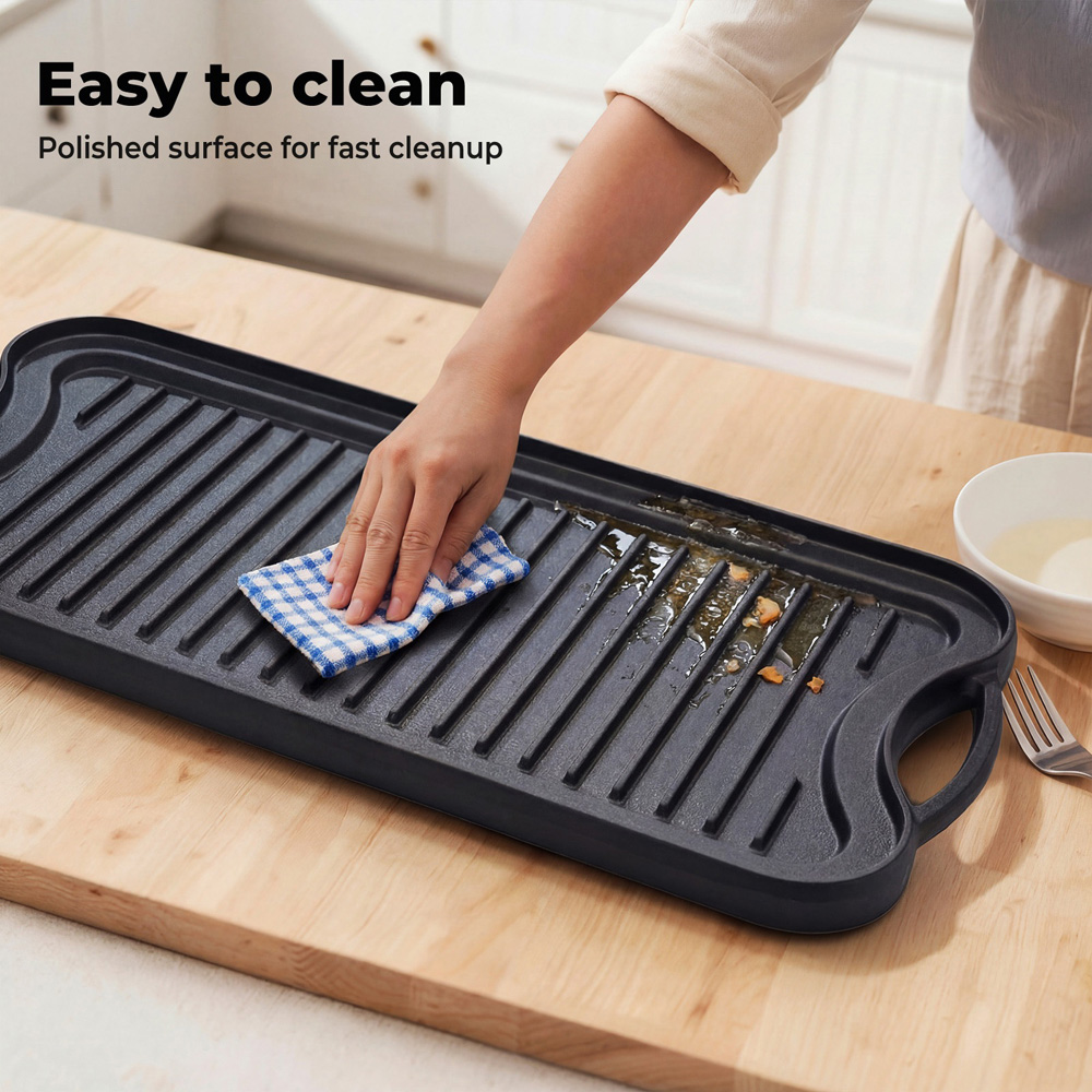 Toque Cast Iron Reversible Griddle Plate Non-Stick Grill Skillet 50.5cm Image 7