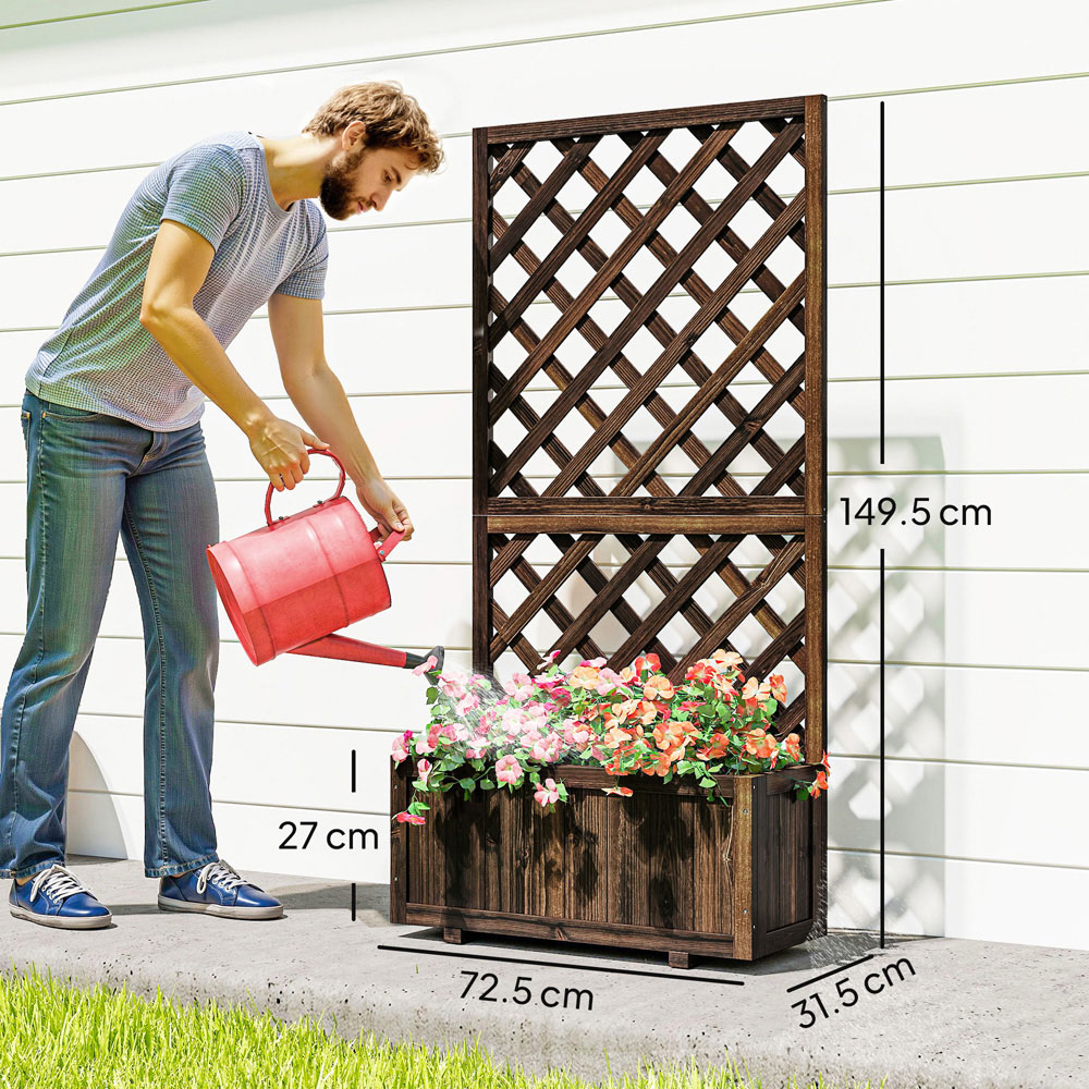 Outsunny Carbonised Finish Wooden Garden Planter with Trellis 45L Image 8
