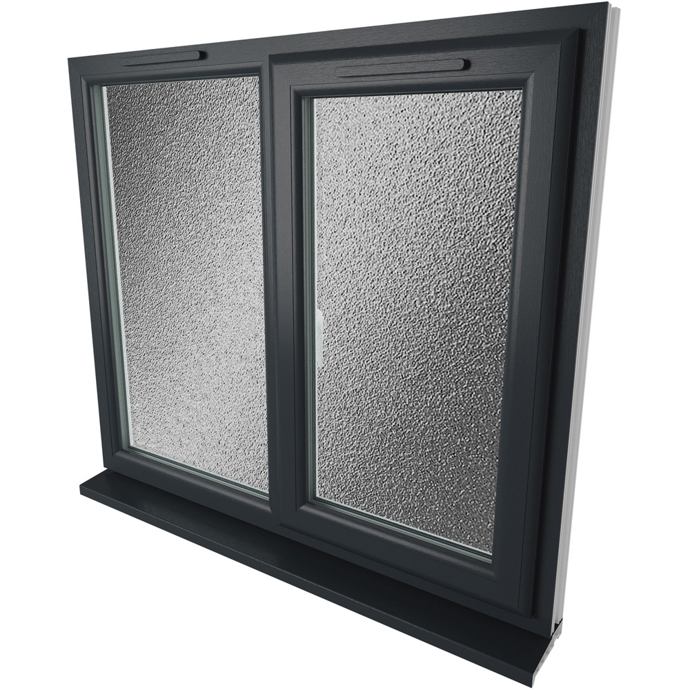 Crystal RH Side Hung Next to a Fixed Grey and White Obscure Glass uPVC Triple Glazed Window 1040 x 1190mm Image 9