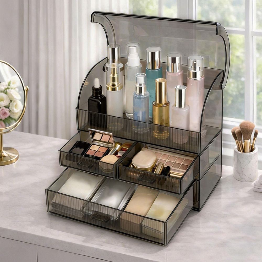 ilus Black Transparent Single Door 3 Drawer Acrylic Makeup Storage Organiser Image 3