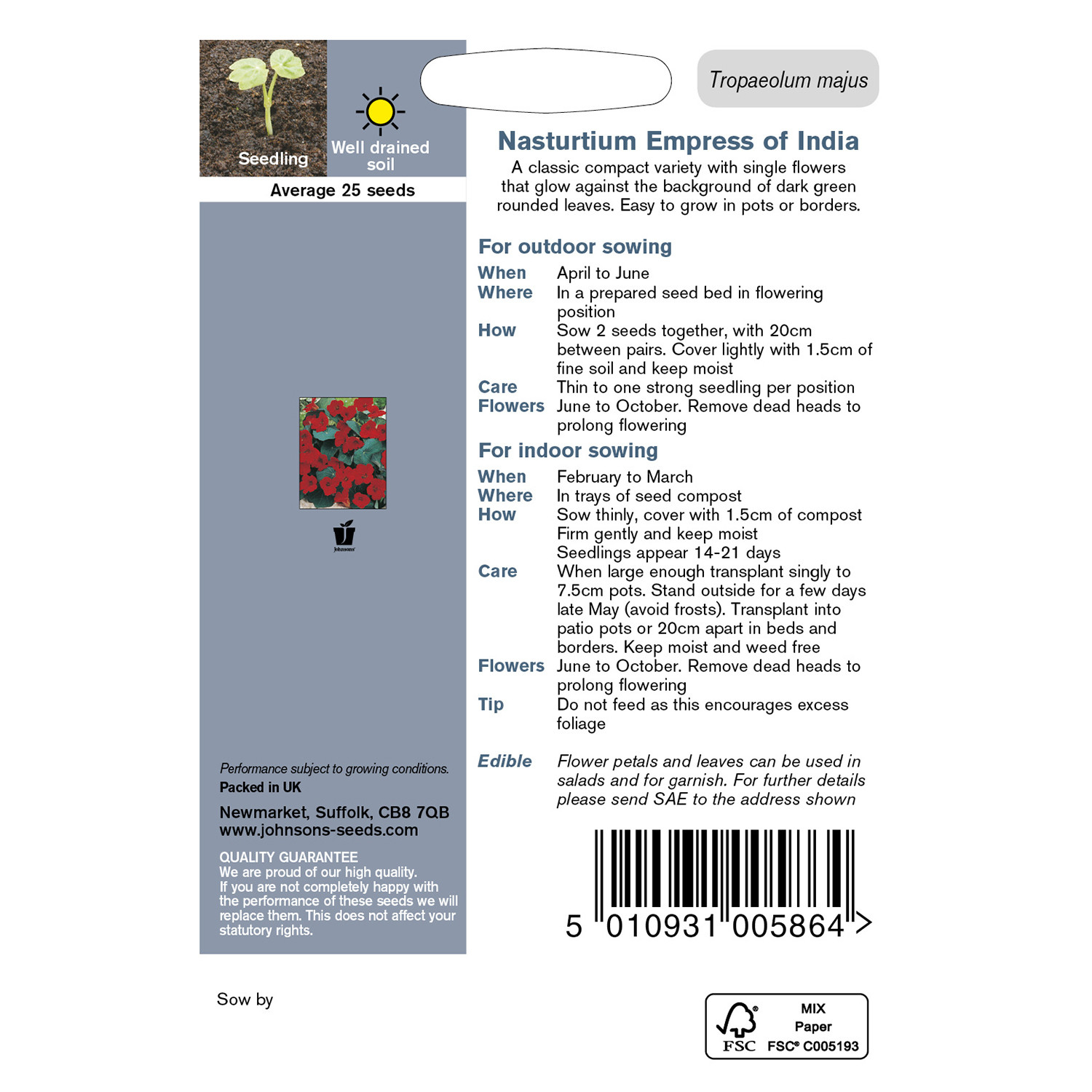 Johnsons Nasturtium Empress of India Flower Seeds Image 3