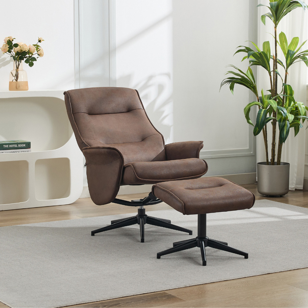 Sutton Brown Swivel High Back Chair with Footstool Image 4