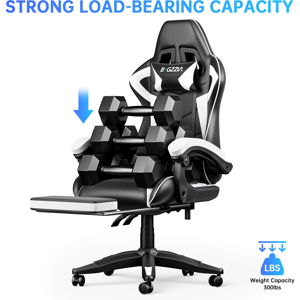 Rattrix Height Adjustable Gaming Chair with Footrest and Lumbar Cushion Black and White Image 8