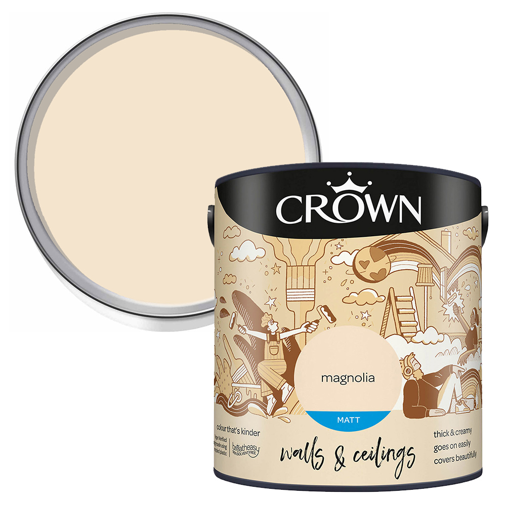 Crown Breatheasy Walls & Ceilings Magnolia Matt Emulsion Paint 2.5L Image 1