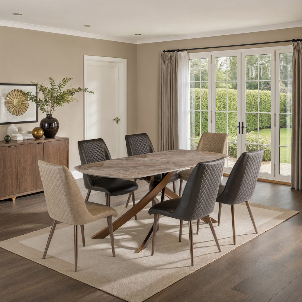 WF Amber Taupe Faux Leather Dining Chair with Brushed Brass Legs Set of 2 Image 7