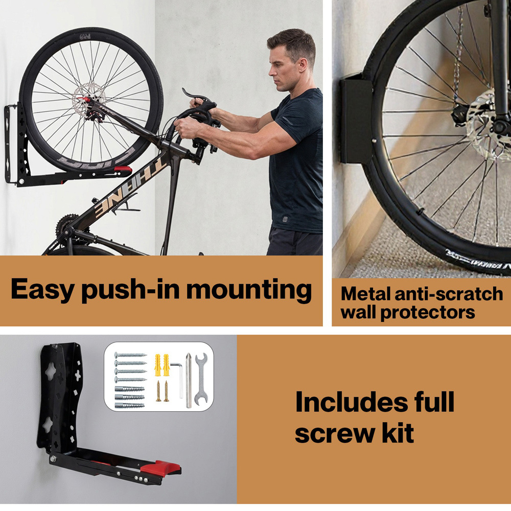 Monvelo Black Carbon Steel Foldable Adjustable Wall Mounted Swivel Bike Rack Image 7