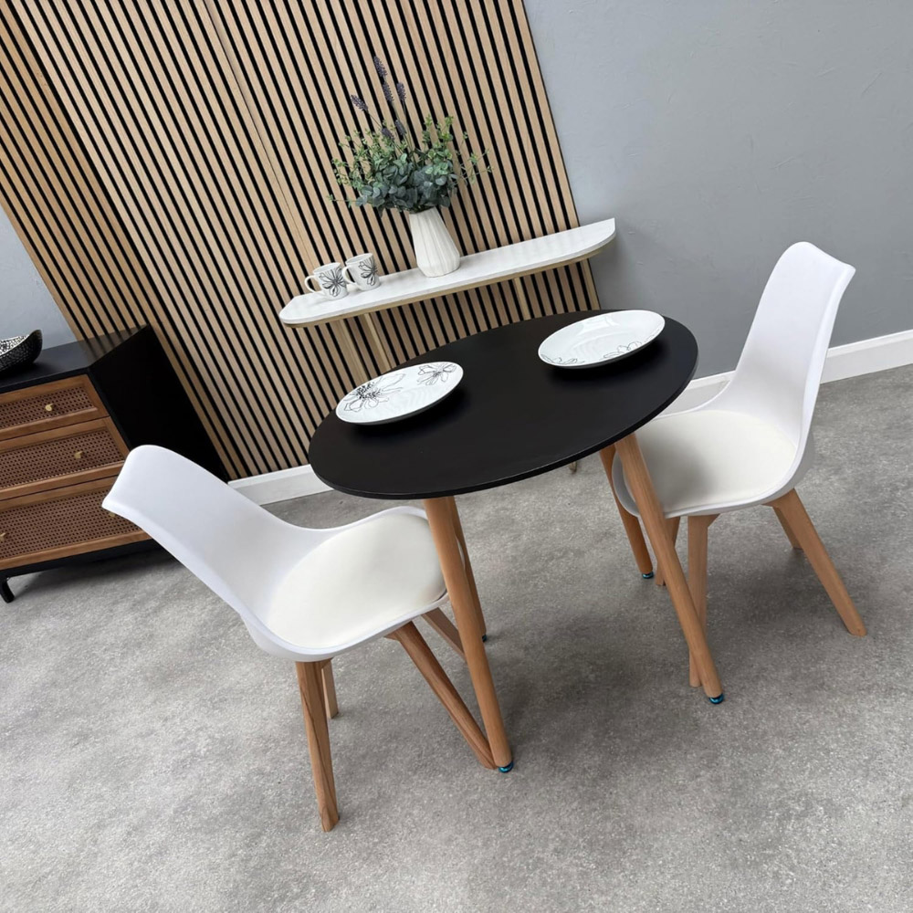 Life Interiors Halo Lorenzo Black and White Wood and Plastic 2 Seater Round Dining Set Image 3