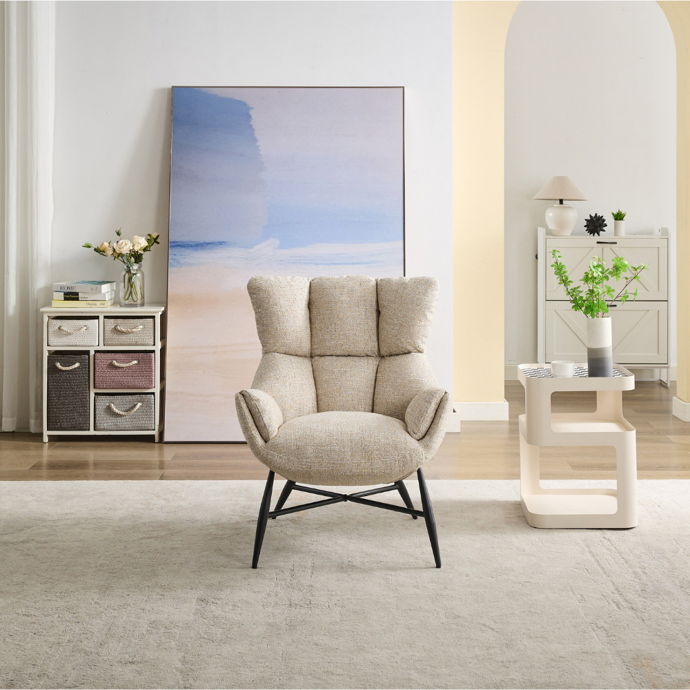 Milltown Beige Textured Fabric High Back Accent Chair Image 5