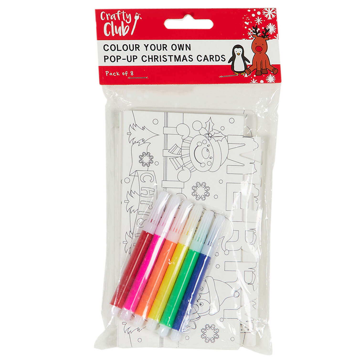 Pack of 8 Colour Your Own Pop Up Christmas Cards - White Image 1