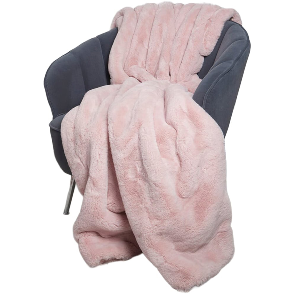 Divante Blush Rabbit Faux Fur Extra Large Throw 150 x 200cm | Homebase