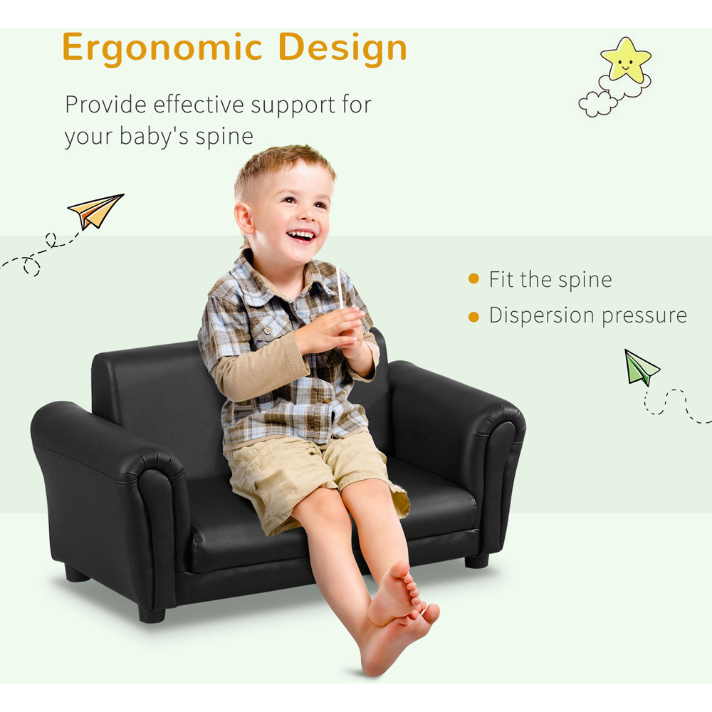 HOMCOM Kids Sofa Set 2 Seater Armchair with Footrest for 18-36 Months, Black Image 3