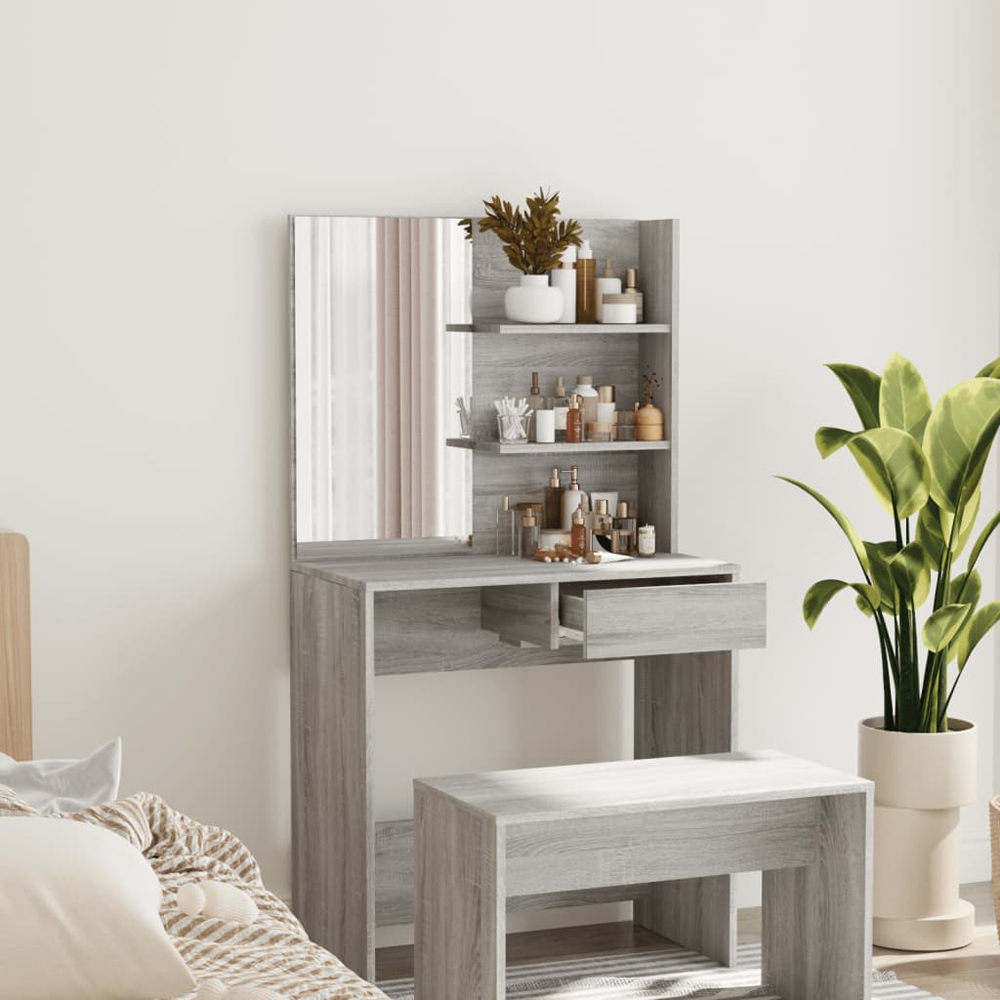 Walplus Single Drawer 2 Shelf Grey Sonoma Dressing Table with Mirror Image 3