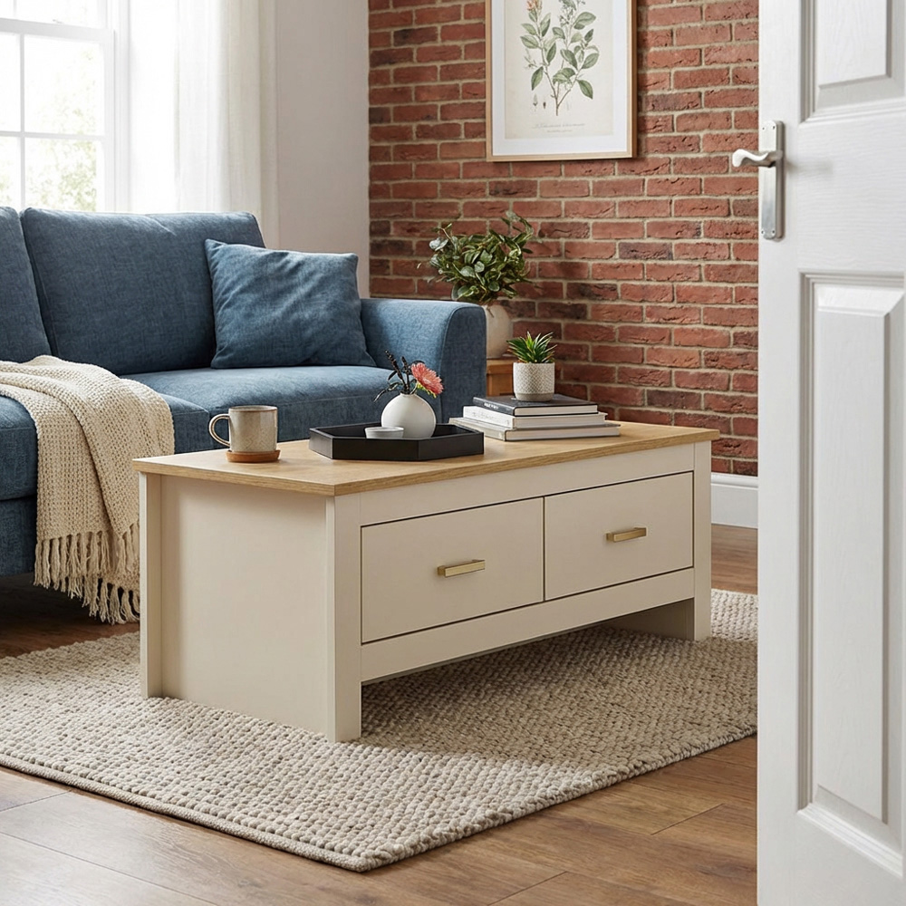 Lexington 2 Drawer Cream and Gold Coffee Table Image 4