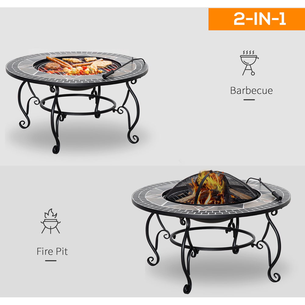 Outsunny Firepit Fire Bowl W/ Grill Spark Screen Cover Fire Poker Bonfire Patio Image 3
