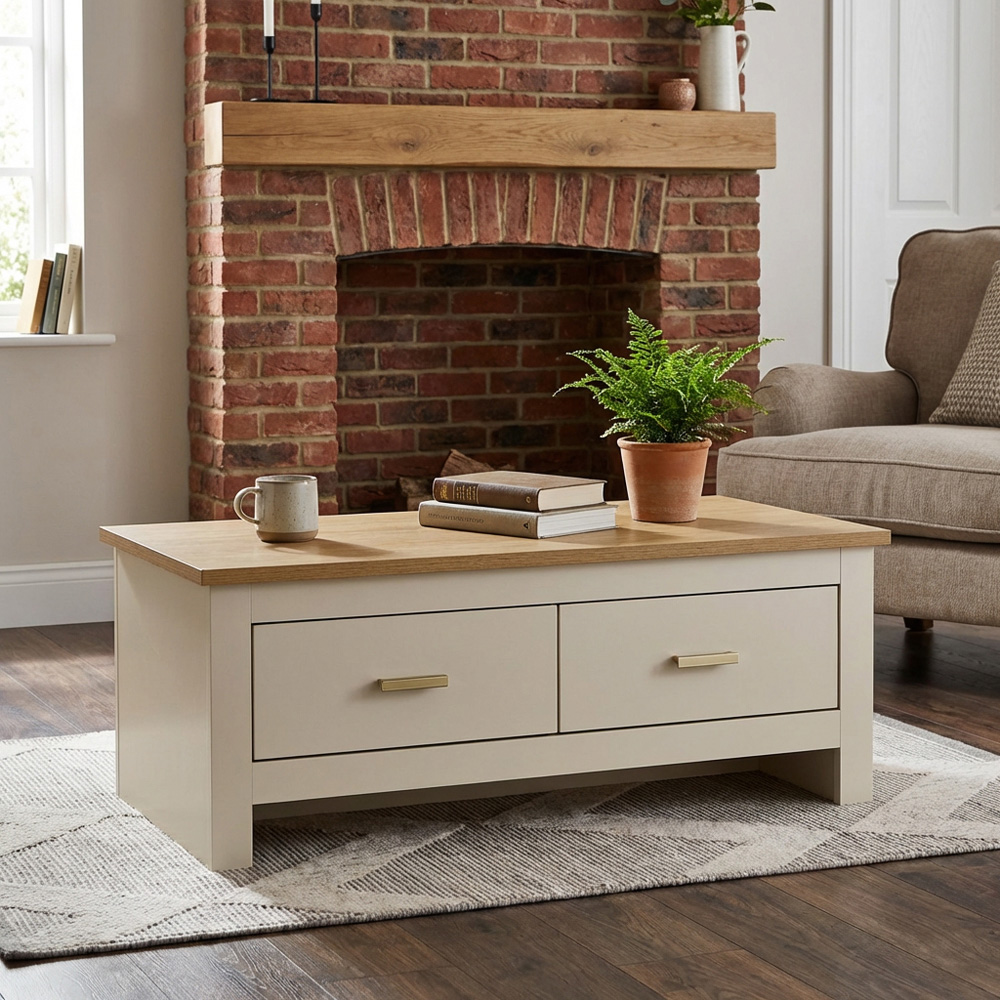 Lexington 2 Drawer Cream and Gold Coffee Table Image 3
