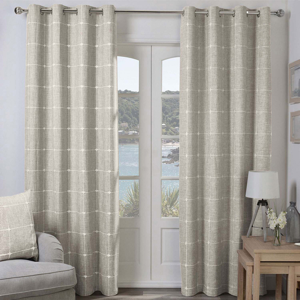 Divante Natural Salcombe Linen Check Eyelet Curtains 228 x 228cm Image 1