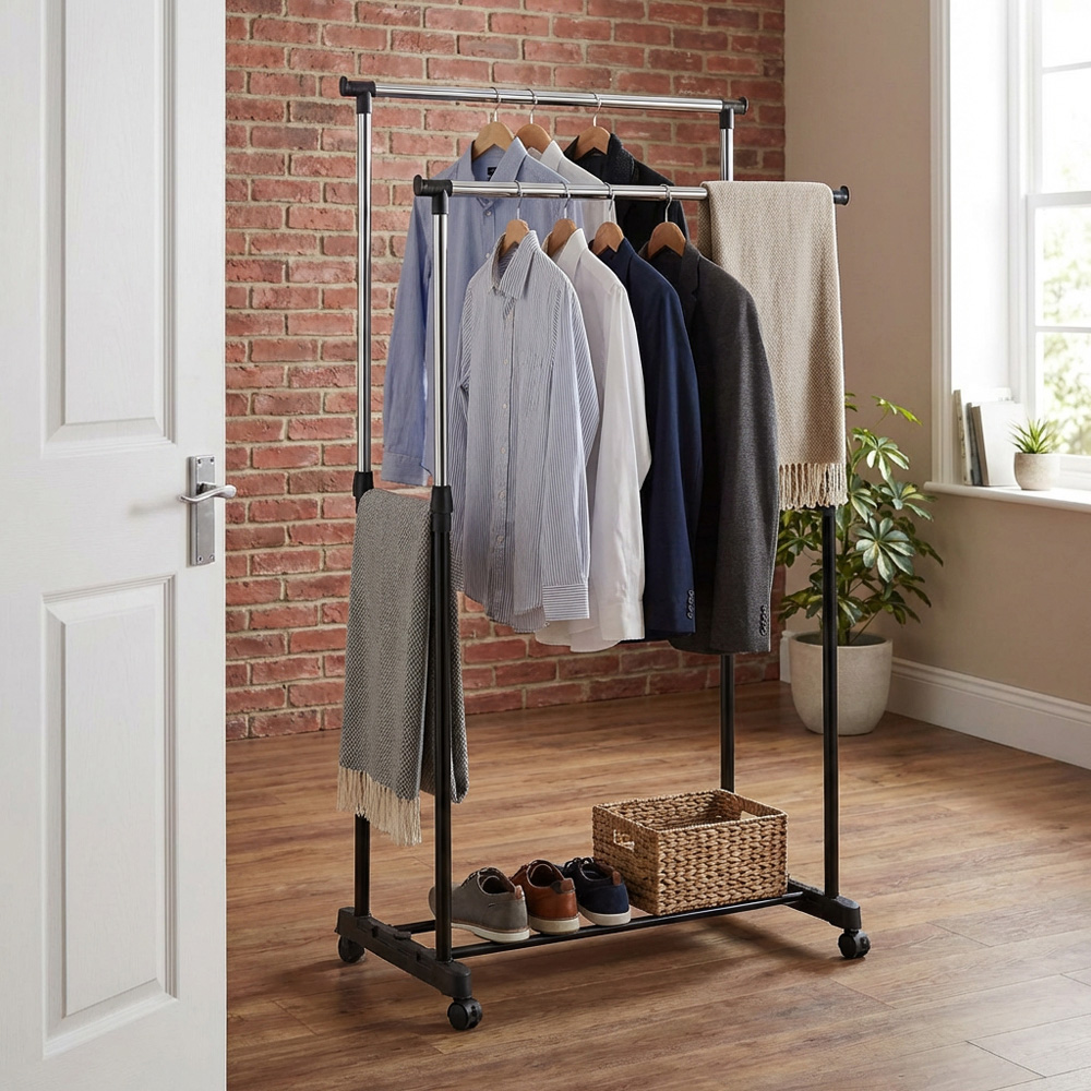Premium Double Adjustable Garment Rail - Black Image 2