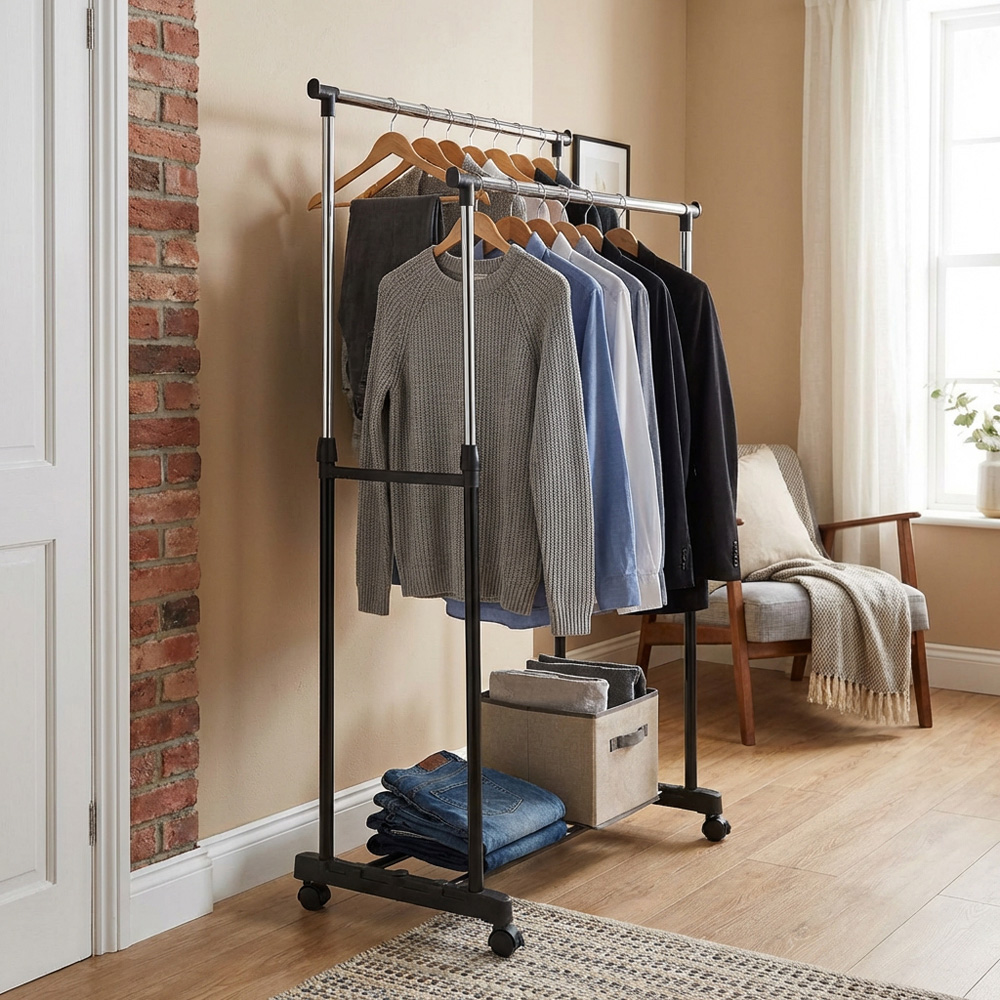 Premium Double Adjustable Garment Rail - Black Image 3