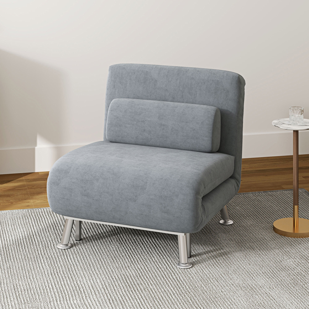 HOMCOM Single Grey Velvet Chair Bed with Adjustable Backrest Image 4