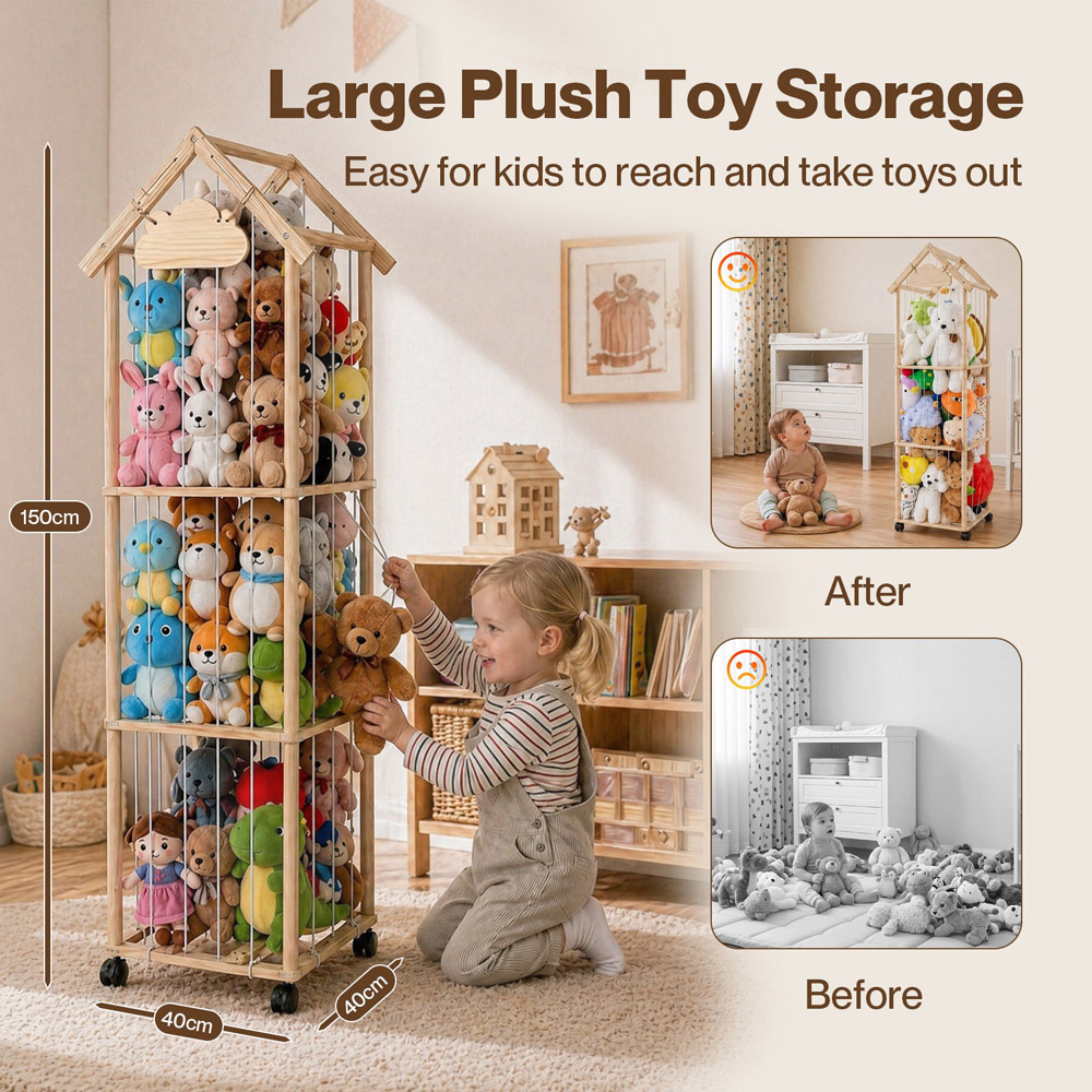 Levede House-Shaped Kids Toy Organiser with Lockable Wheels Image 4