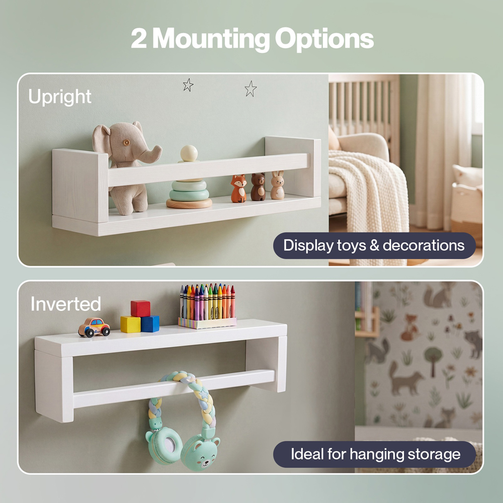 Levede White Solid Pine Wood Wall Mounted Reversible Floating Nursery Book Shelf Set of 3 Image 4