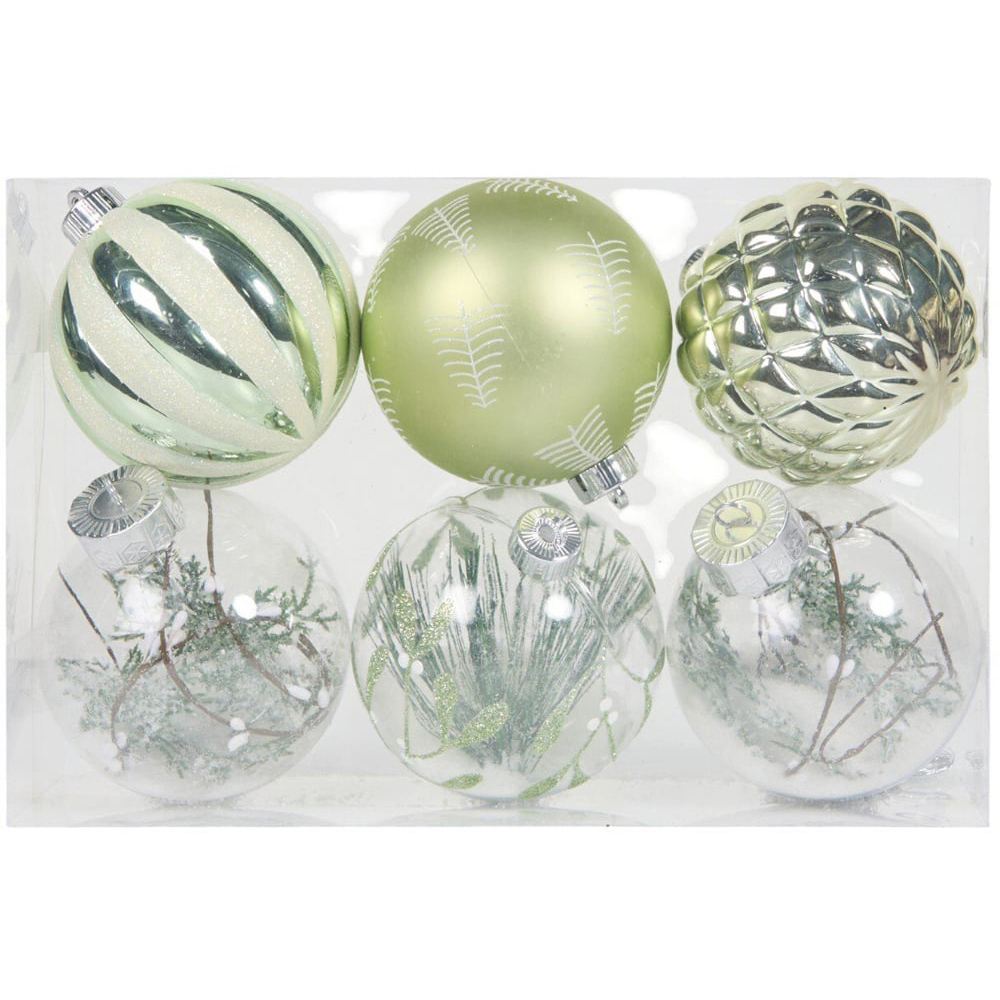 Set of 6 Mistletoe Cottage Baubles Green and Clear Image 5