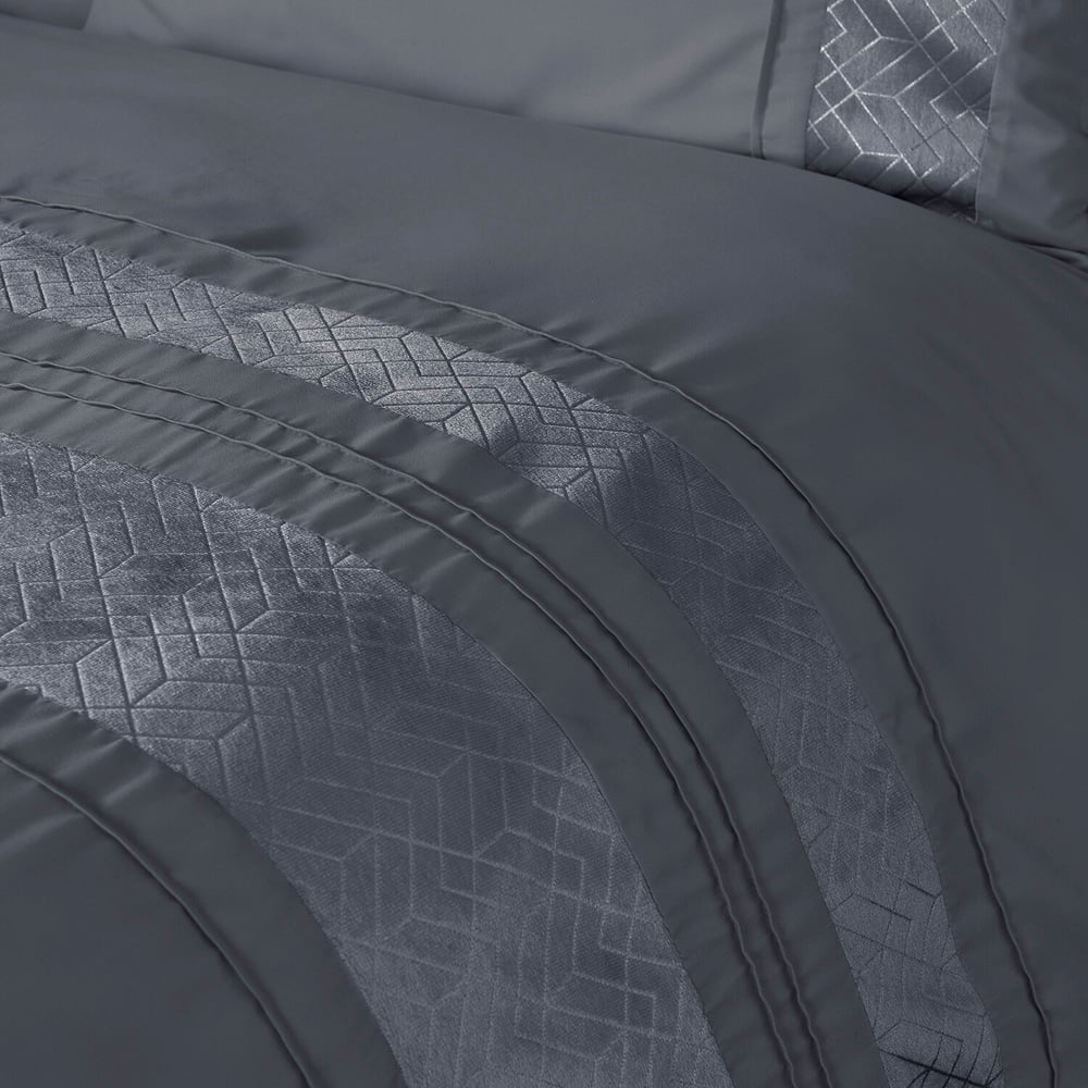 My Home King Charcoal Geo Velvet Stripe Duvet Cover and Pillowcase Set Image 3