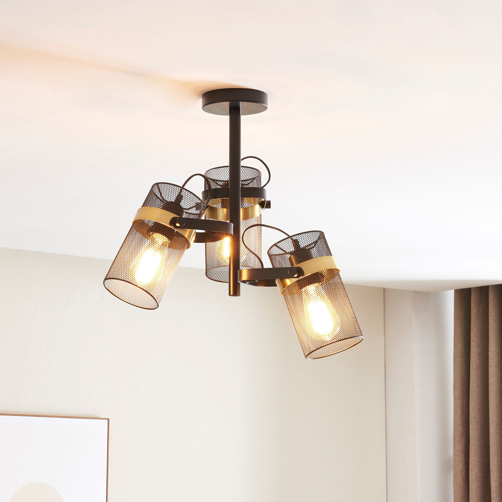 Saxon Black 3 Light Ceiling Fitting Image 2