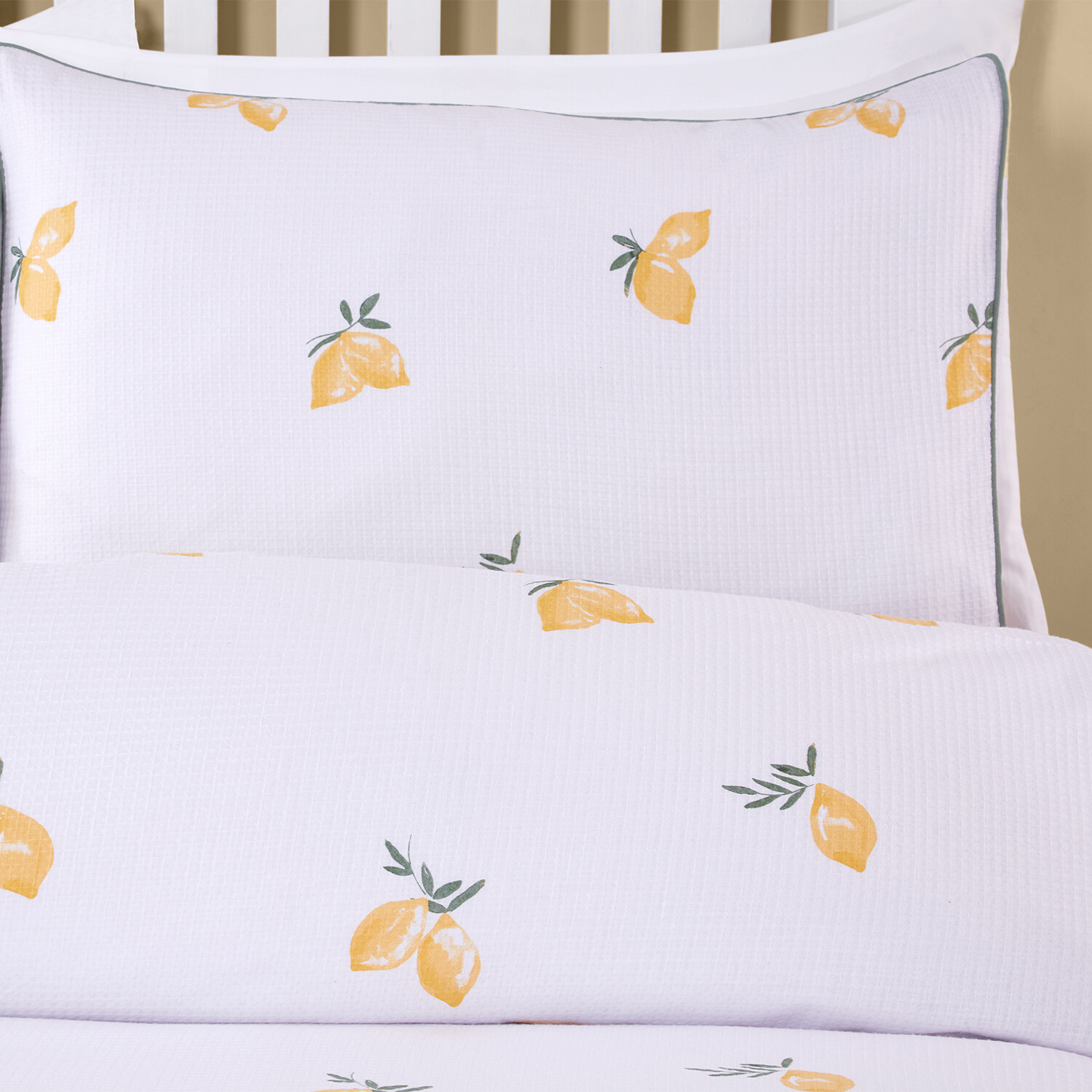 Positano Waffle Duvet Set - White and Yellow / Double Image 3