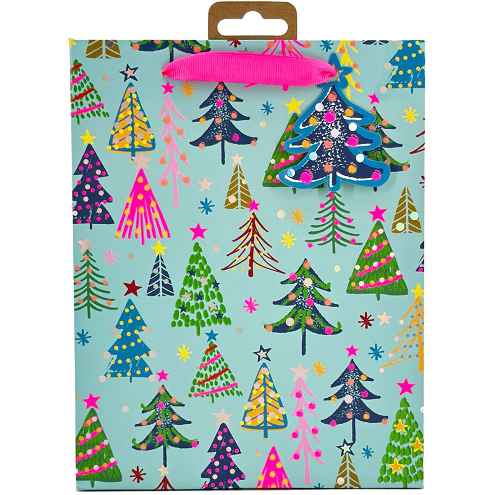Colourful Christmas Tree Gift Bag Blue Image 2