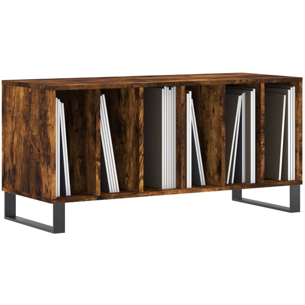 Walplus 6 Shelf Smoked Oak Industrial Style Record Cabinet Image 3