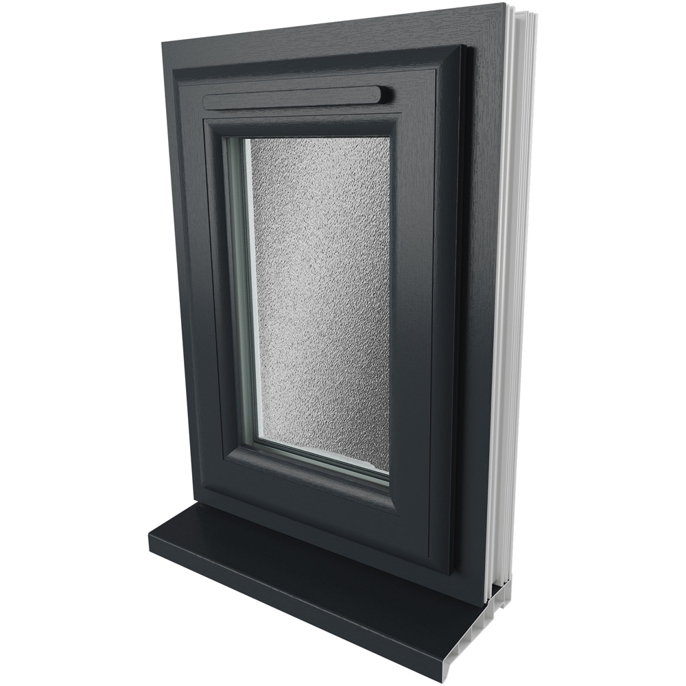 Crystal Top Hung Opener Grey and White Obscure Glass uPVC Triple Glazed Window 610 x 440mm Image 9