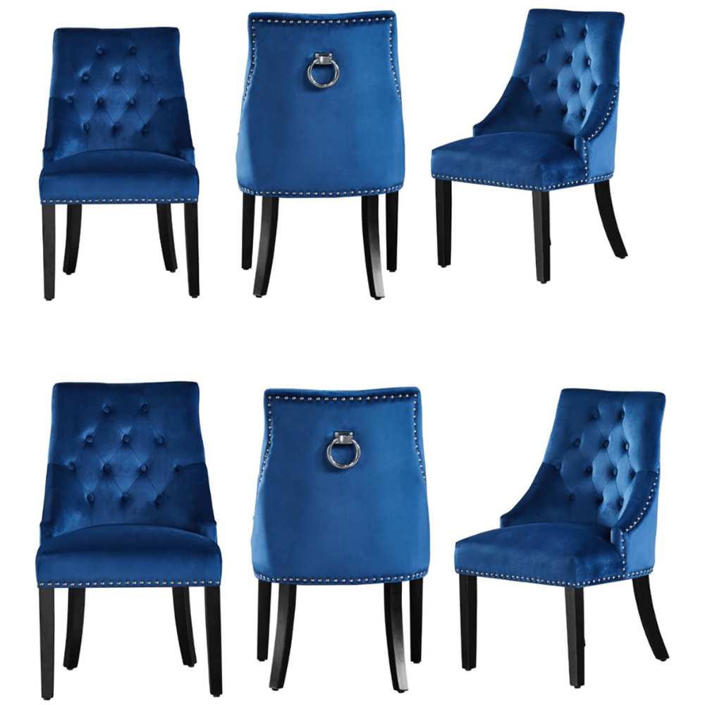 Life Interiors Windsor Blue Velvet Knocker Back Dining Chair Image 6