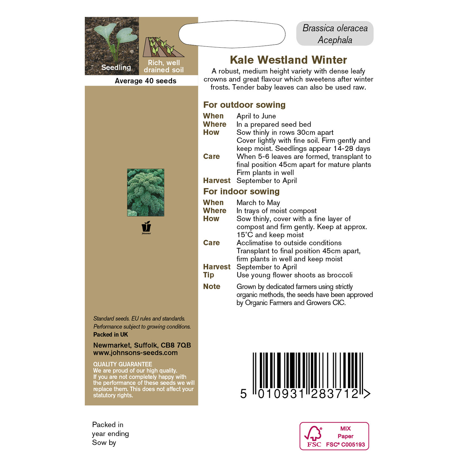Johnsons Organic Westland Winter Kale Seeds Image 3